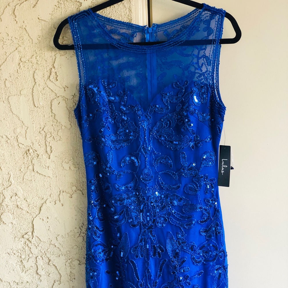 Royal Blue Beaded Sequin Bodycon Dress